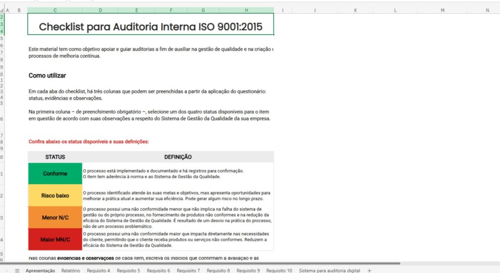 Checklist para Auditoria Interna ISO 9001