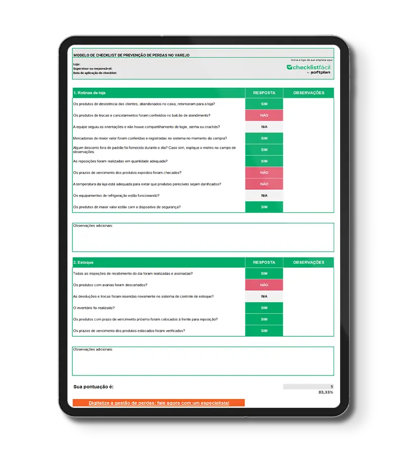 checklist prevenção de perdas
