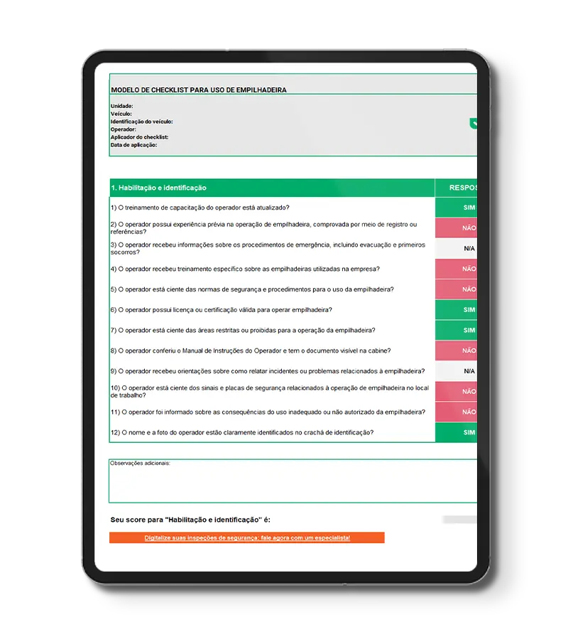 checklist empilhadeira