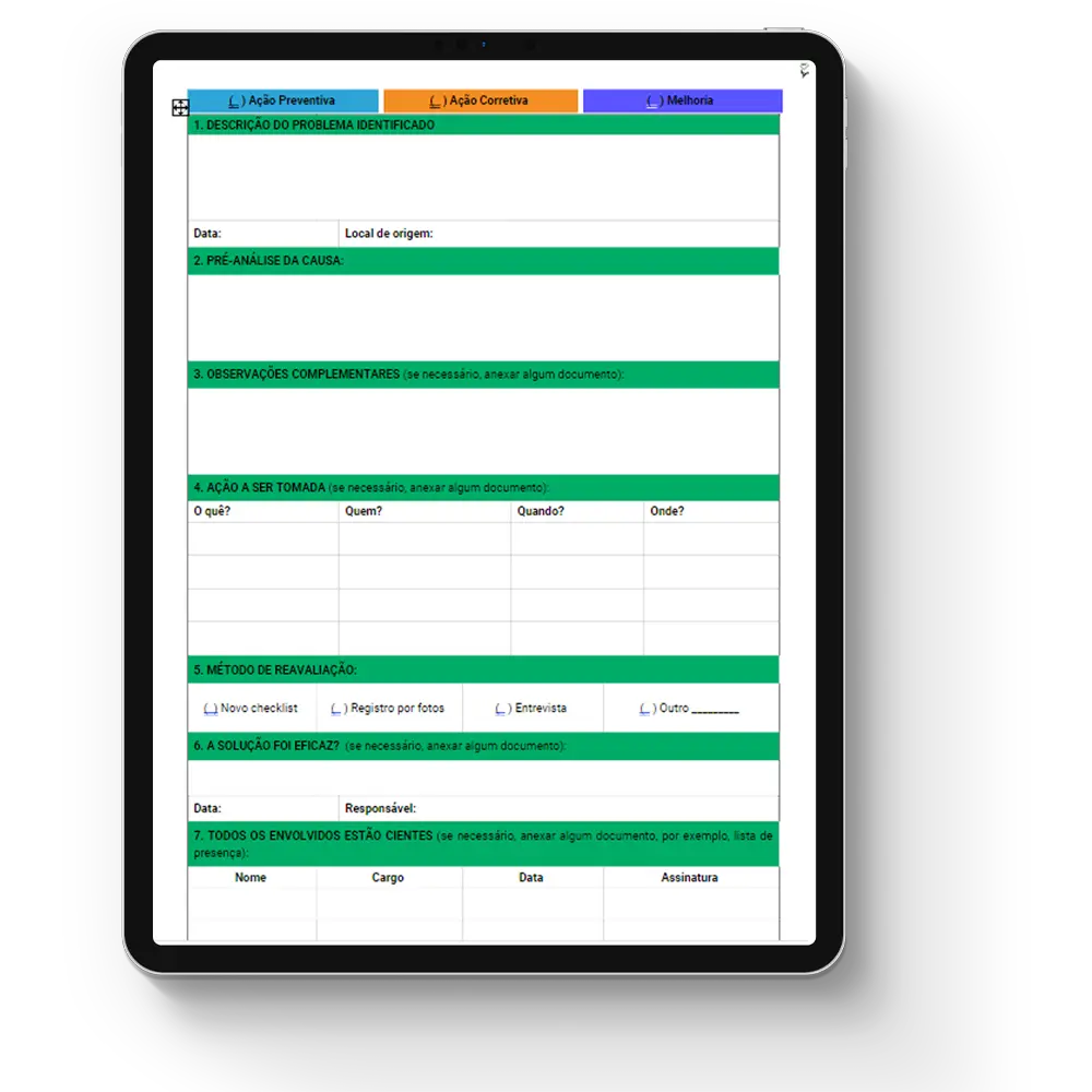 Modelo de relatorio para nao conformidade