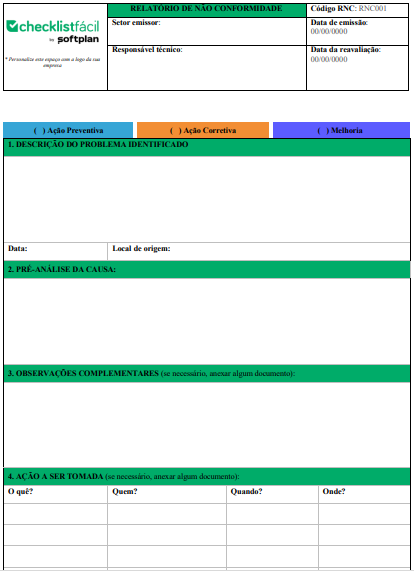 modelo de relatório de não conformidade