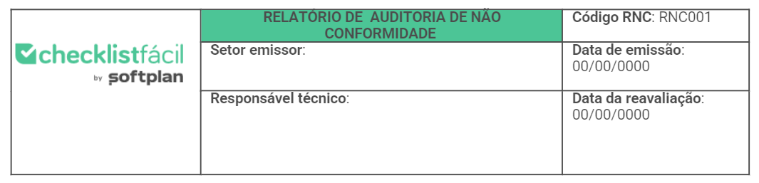 Cabeçaçho de relatório de auditoria de não conformidade