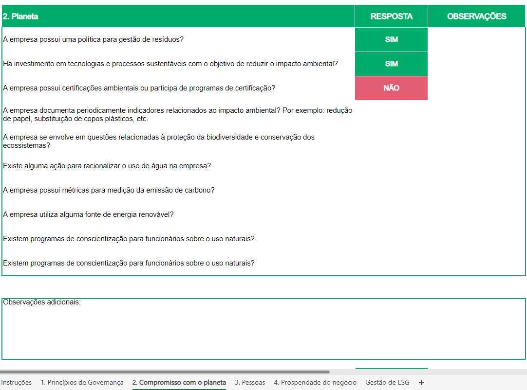 Itens de conferência de impactos ambientais em um modelo de checklist