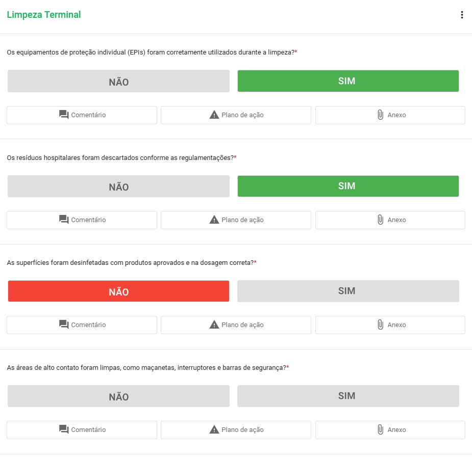 Checklist para limpeza hospitalar com itens para limpeza terminal