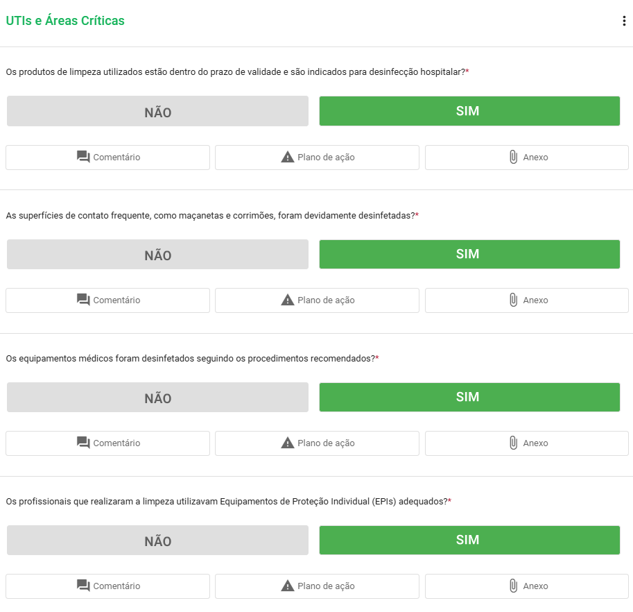 Checklist para limpeza hospitalar com itens para UTI e áreas críticas