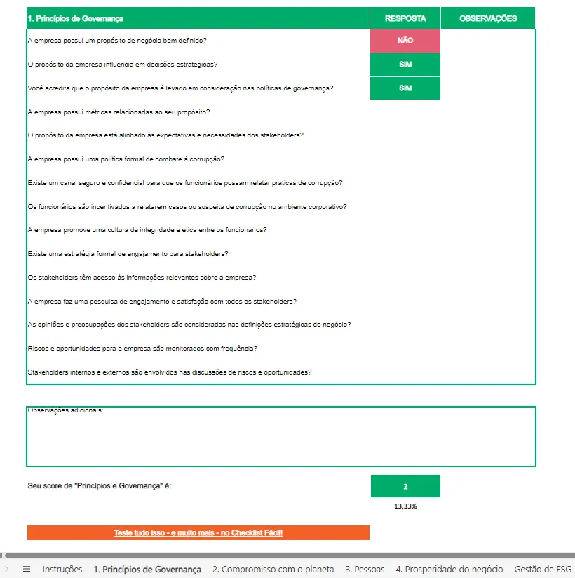 Checklist para relatório de auditoria esg
