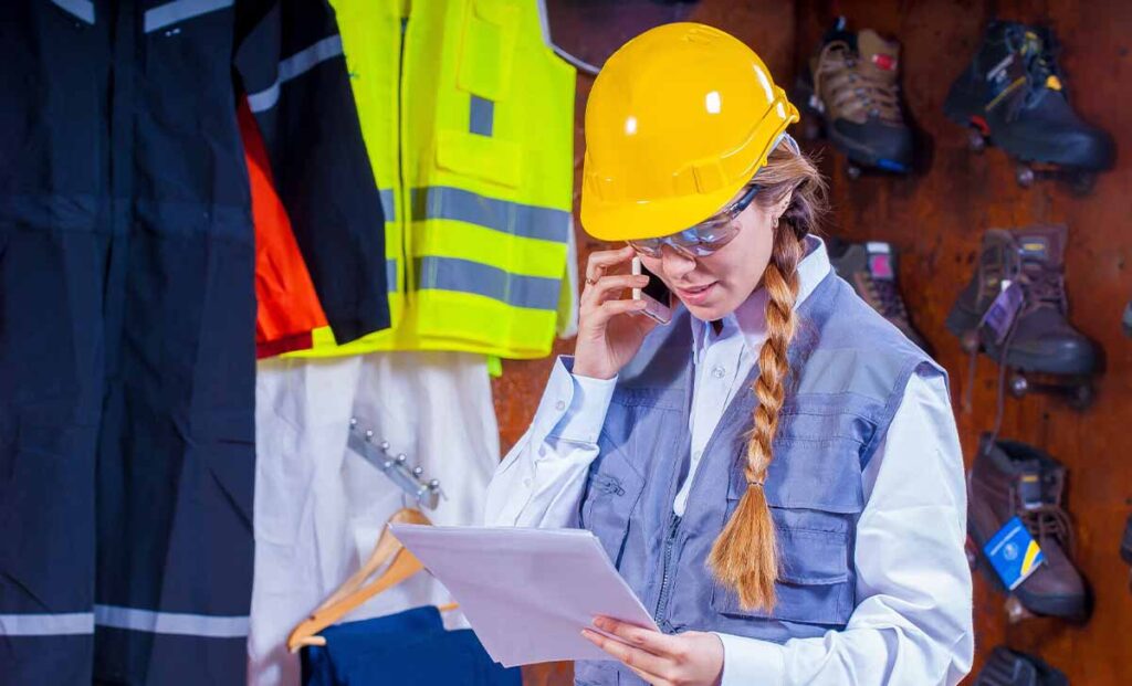 Técnica olhando um modelo de ficha de epi