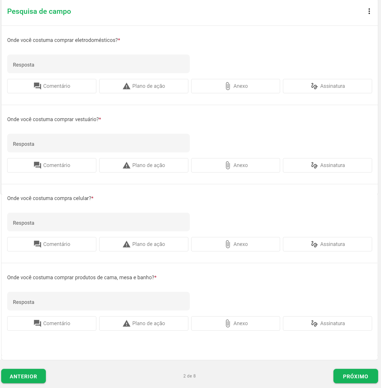 Exemplo de pesquisa de campo na ferramenta Checklist Fácil