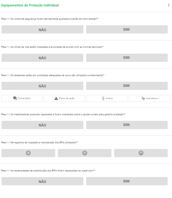 checklist de EPI para trabalho em altura