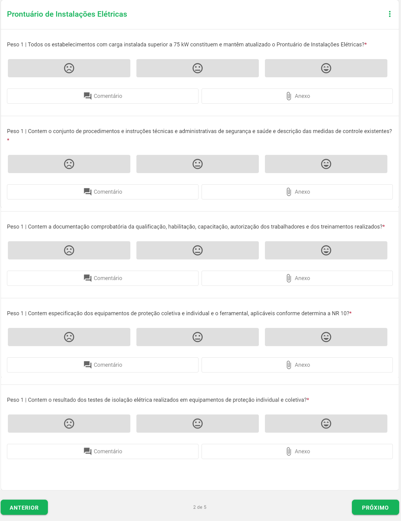 exemplo de checklist para prontuário de instalações elétricas