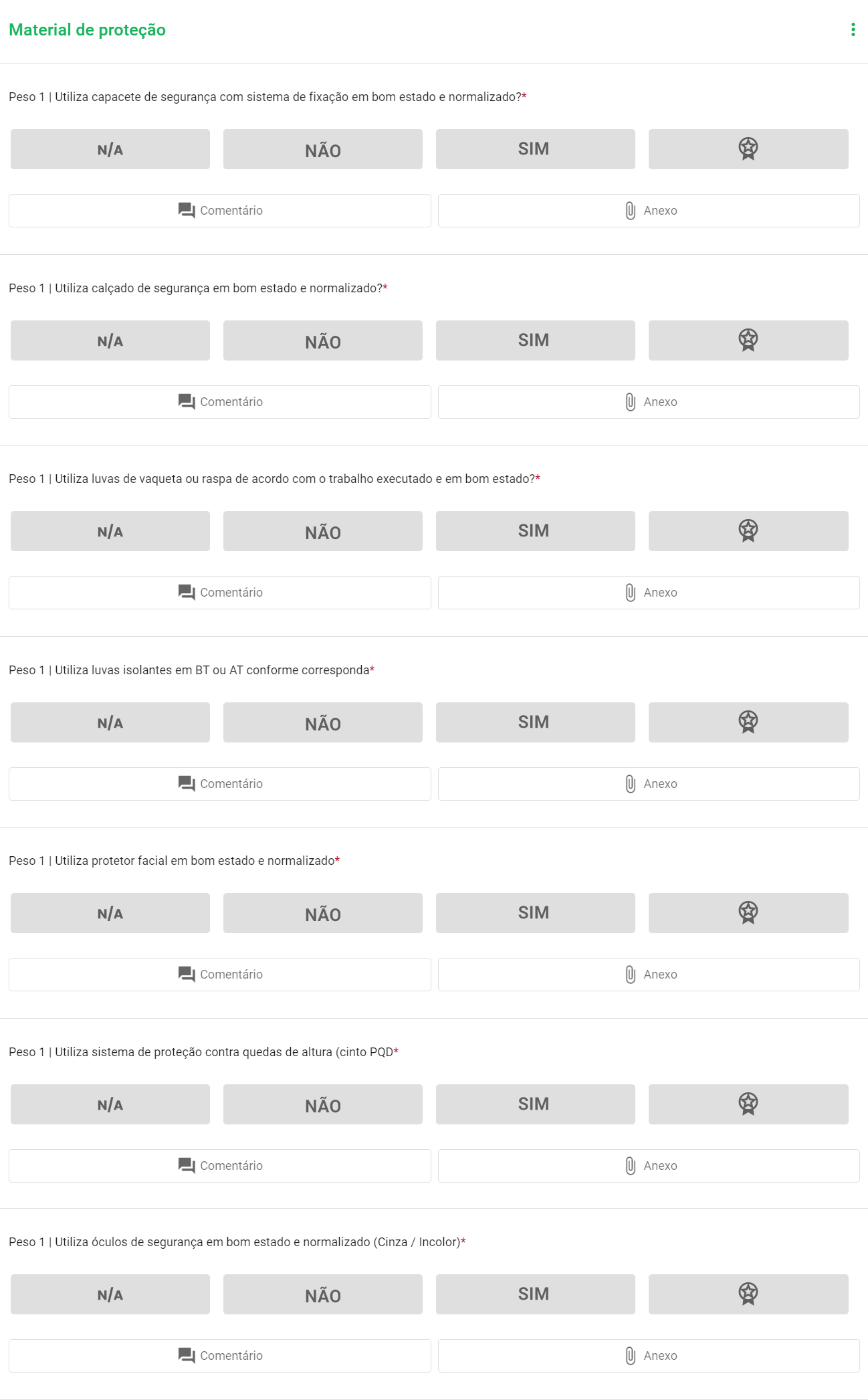 modelo de checklist de material de proteção (epi)