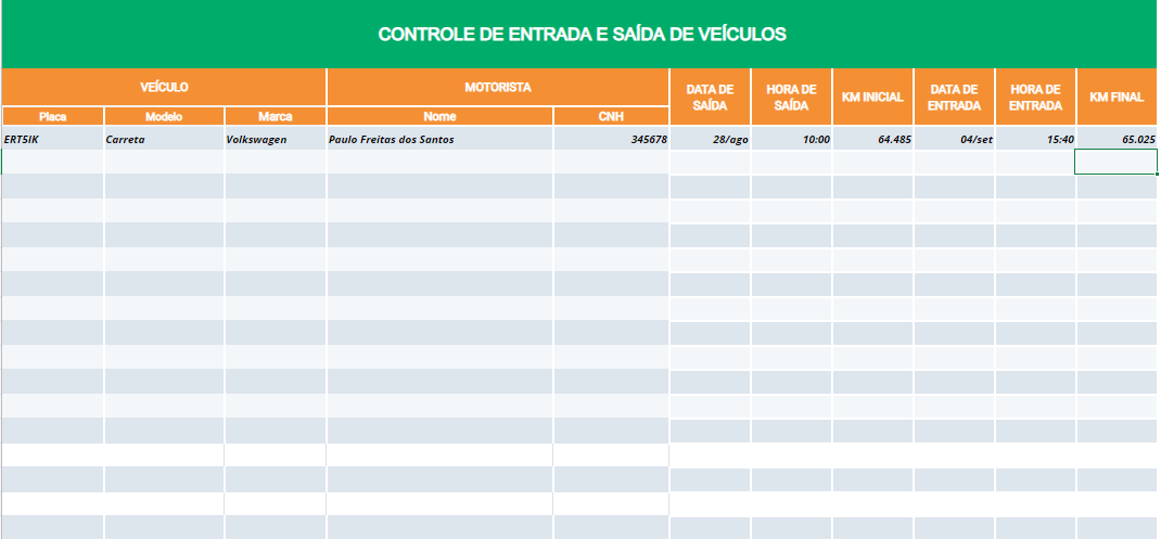 exemplo de planilha para inspeção veicular de entrada e saída de veículos