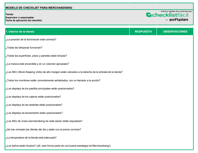 Modelo de Checklist para Merchandising