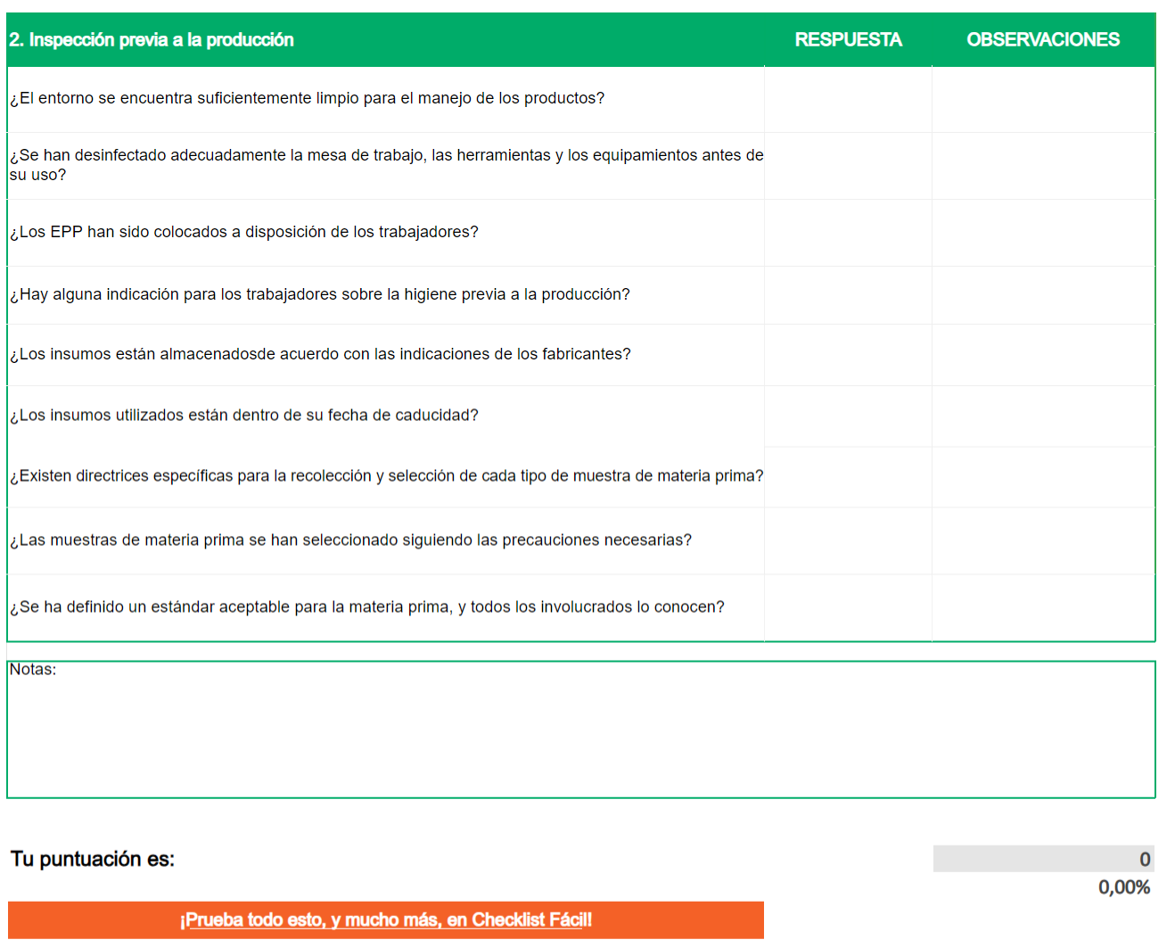 Ejemplo de Modelo de Checklist para la Gestión de la Calidad
