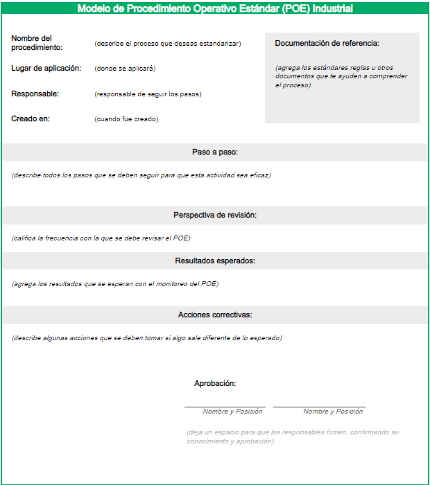 Ejemplo de Procedimiento Operativo Estándar aplicable en un contexto de Industria.