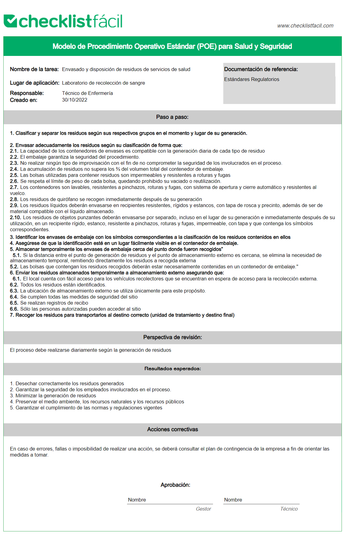 Ejemplo de Modelo de Procedimiento Operativo Estándar (POE)