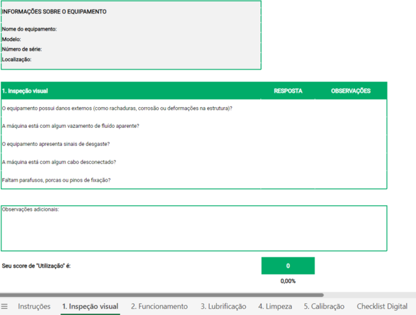 Modelo de checklist de manutenção