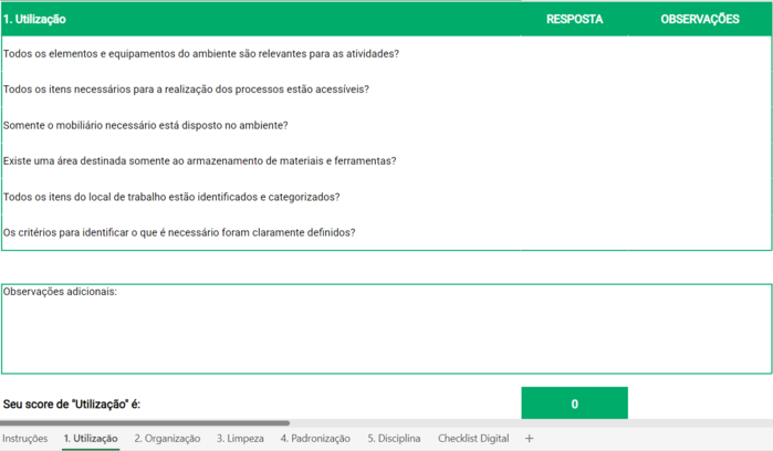 Modelo de checklist para 5S