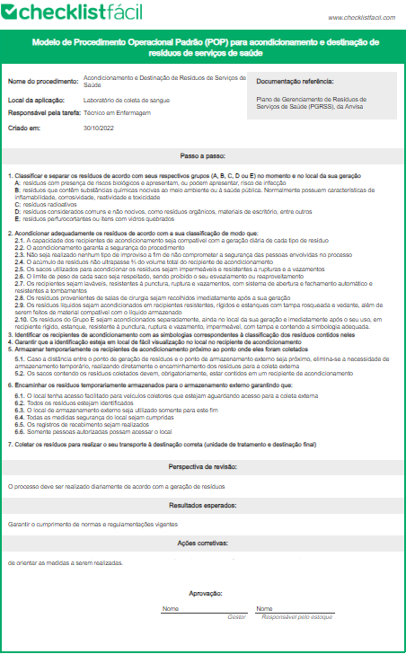 Modelo de Procedimento Operacional Padrão (POP) para Saúde e Segurança 