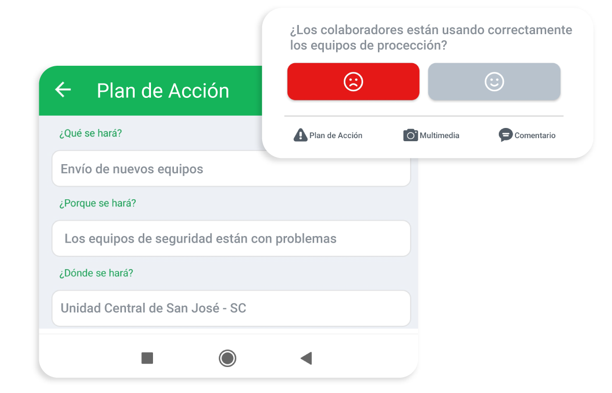 Pantalla del sistema Checklist Fácil mostrando la aplicación de un Plan de Acción