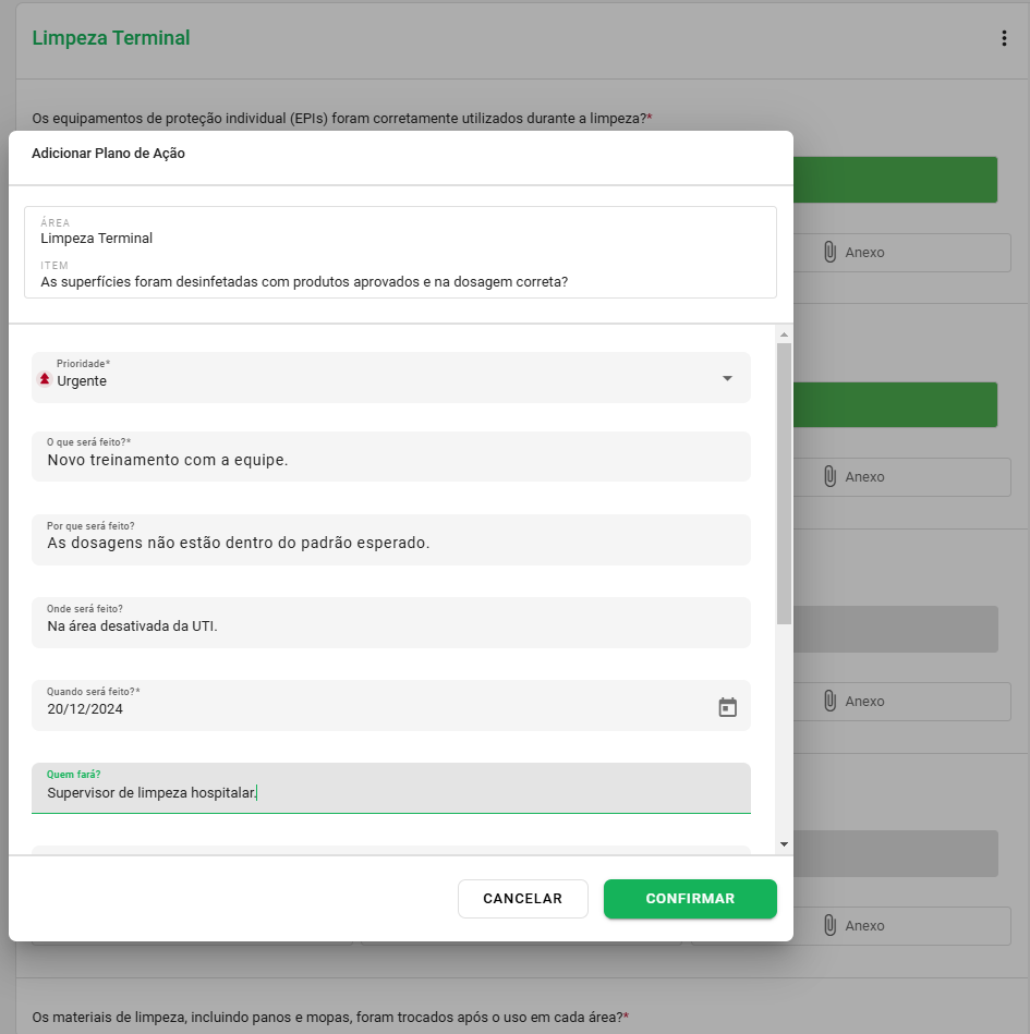 Plano de ação para não conformidade em limpeza hospitalar