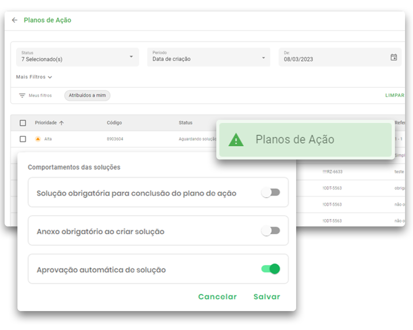 Plano de ação no Checklist Fácil