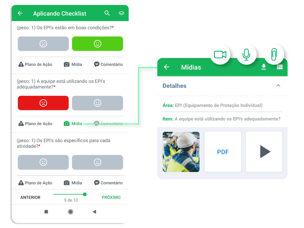 tela de aplicação do checklist fácil
