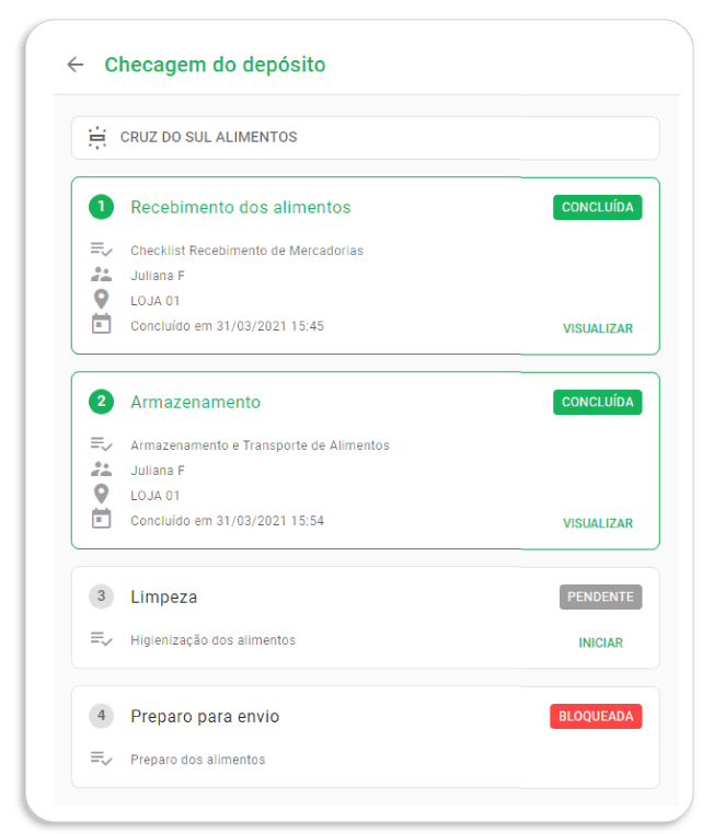Tela do sistema mostrando um workflow de checagem de depósito