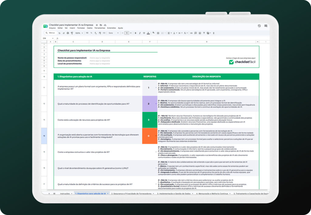 Mockup - Modelo de Checklist para Implementar IA na Empresa